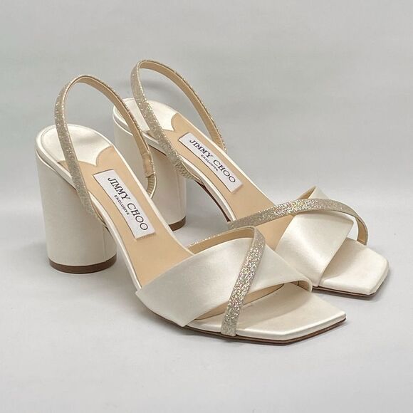 Jimmy Choo Plum Satin & Glitter Slingback Sandals size 39 - Picture 2 of 12